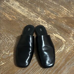 Zara Black Leather Mules